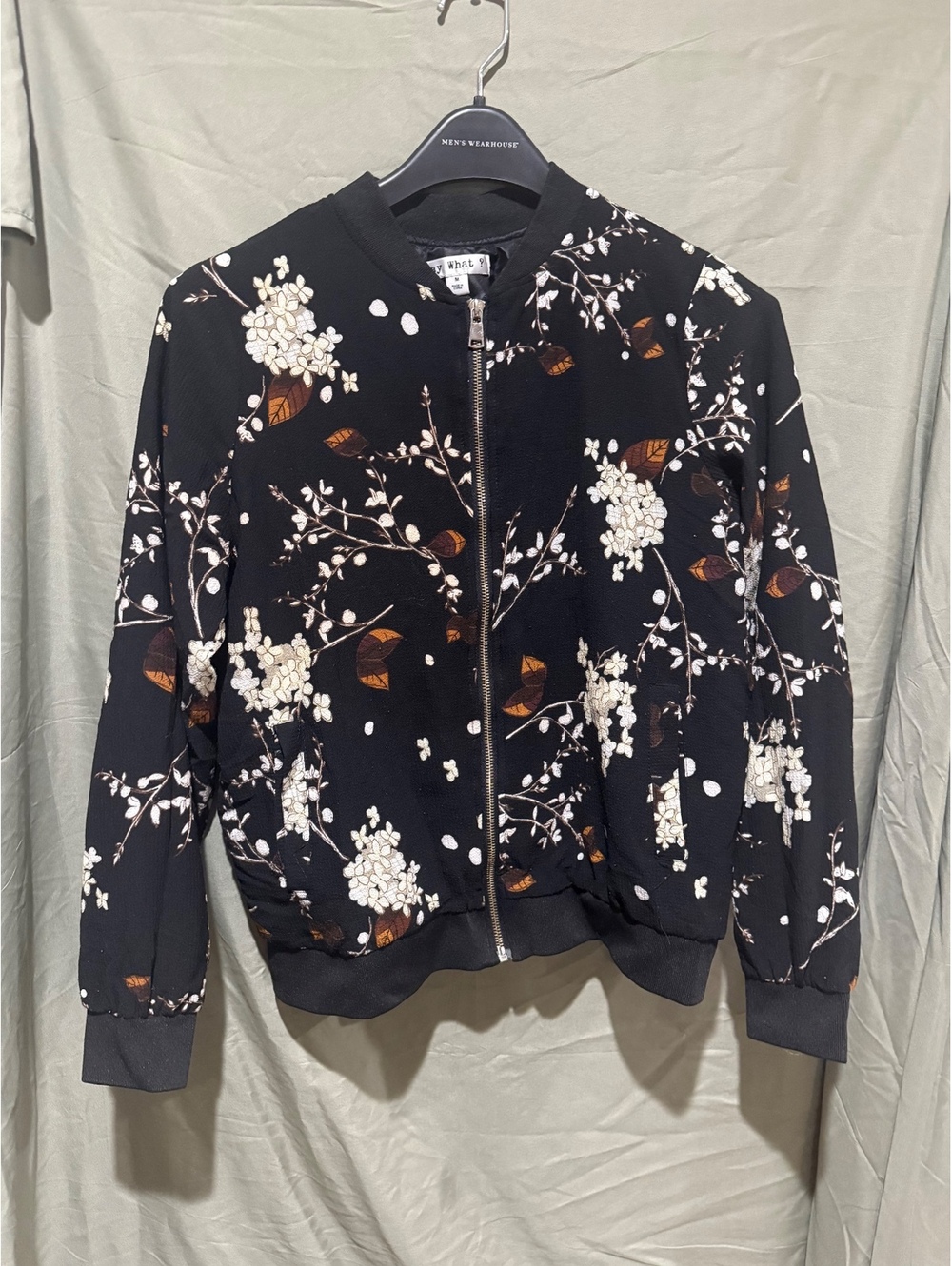 Black floral bomber jacket